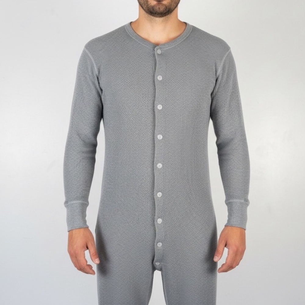 Vtg SEARS Long Johns 46 (43-46) Grey Thermal Union Suit Waffle Long Underwear
